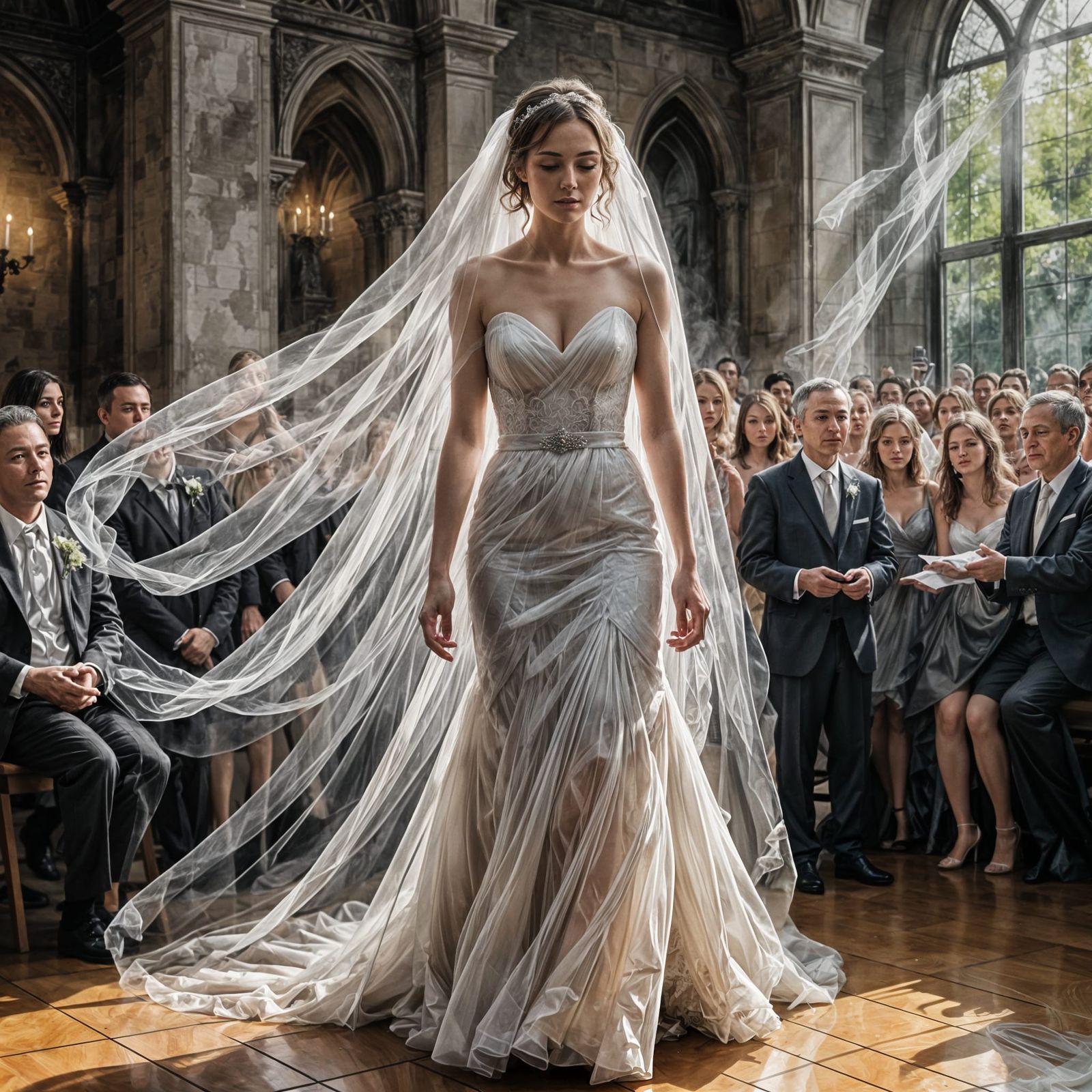Flowing Tulle Veil at the Altar