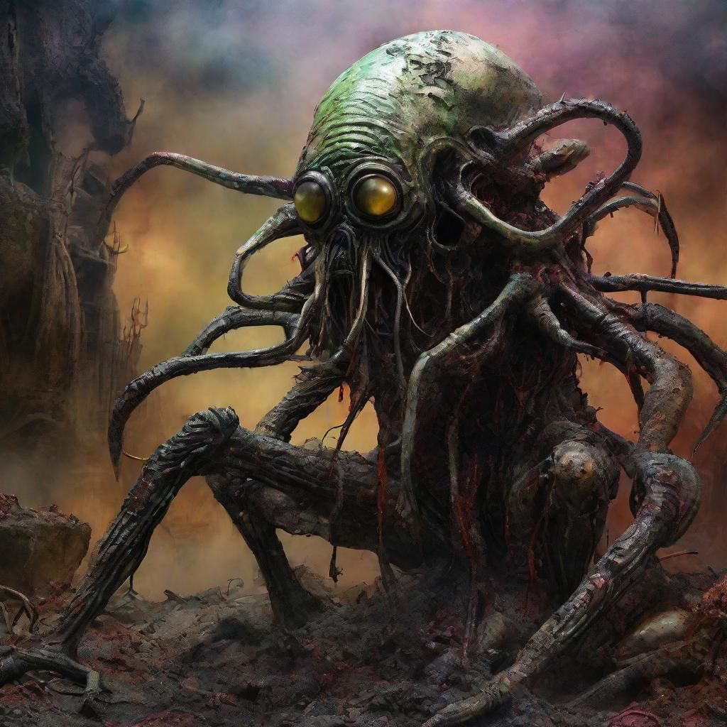 Grotesque Alien Cultist in Grisly Grimdark Style