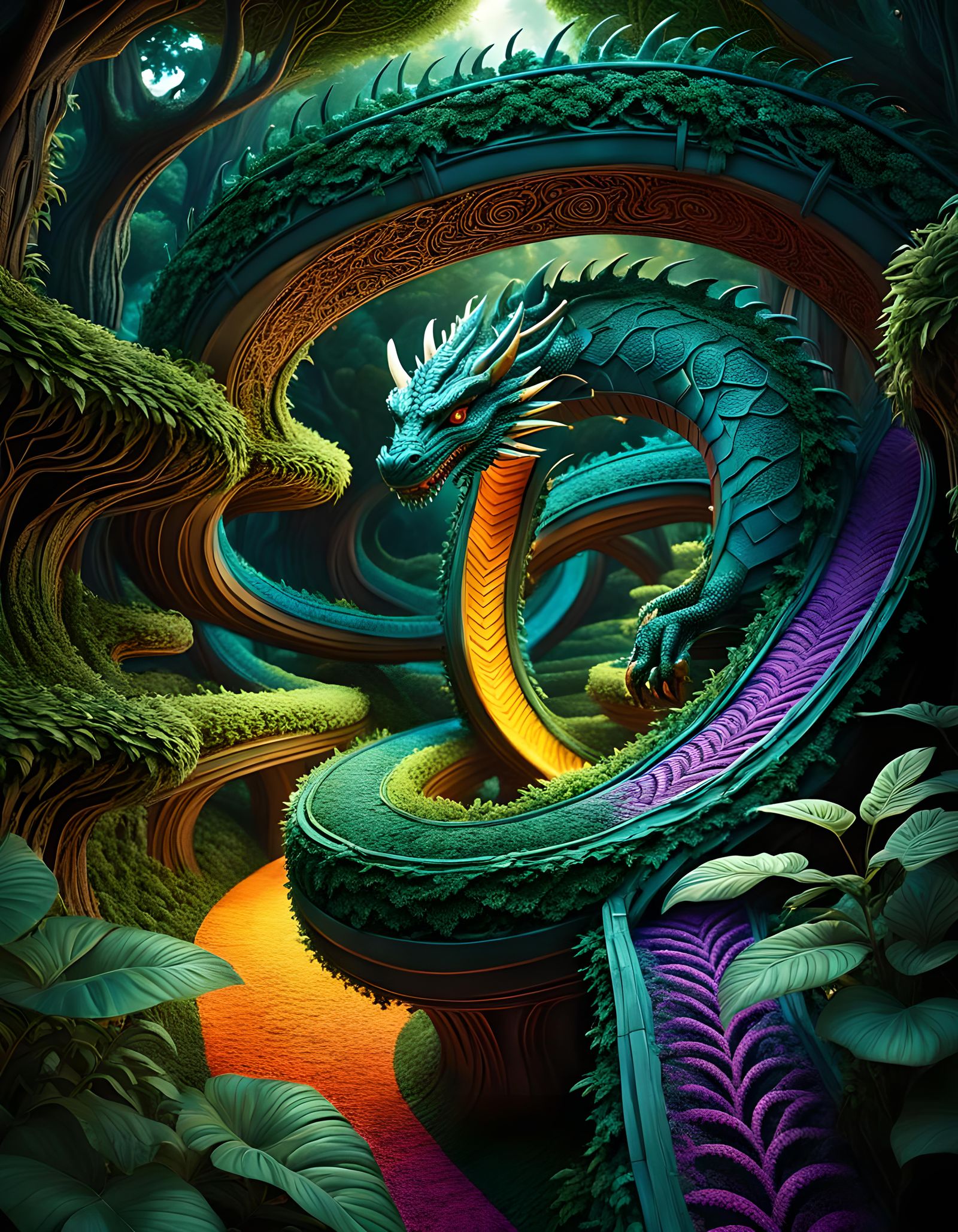 Draconic Hedge Labyrinth with Fractal Design