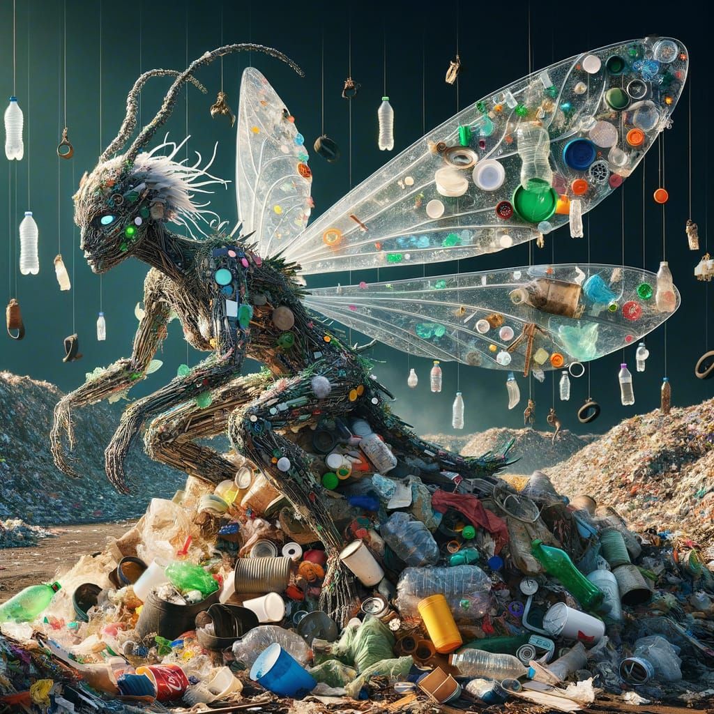 Trash Fairy Constructed of Recyclable Leftovers