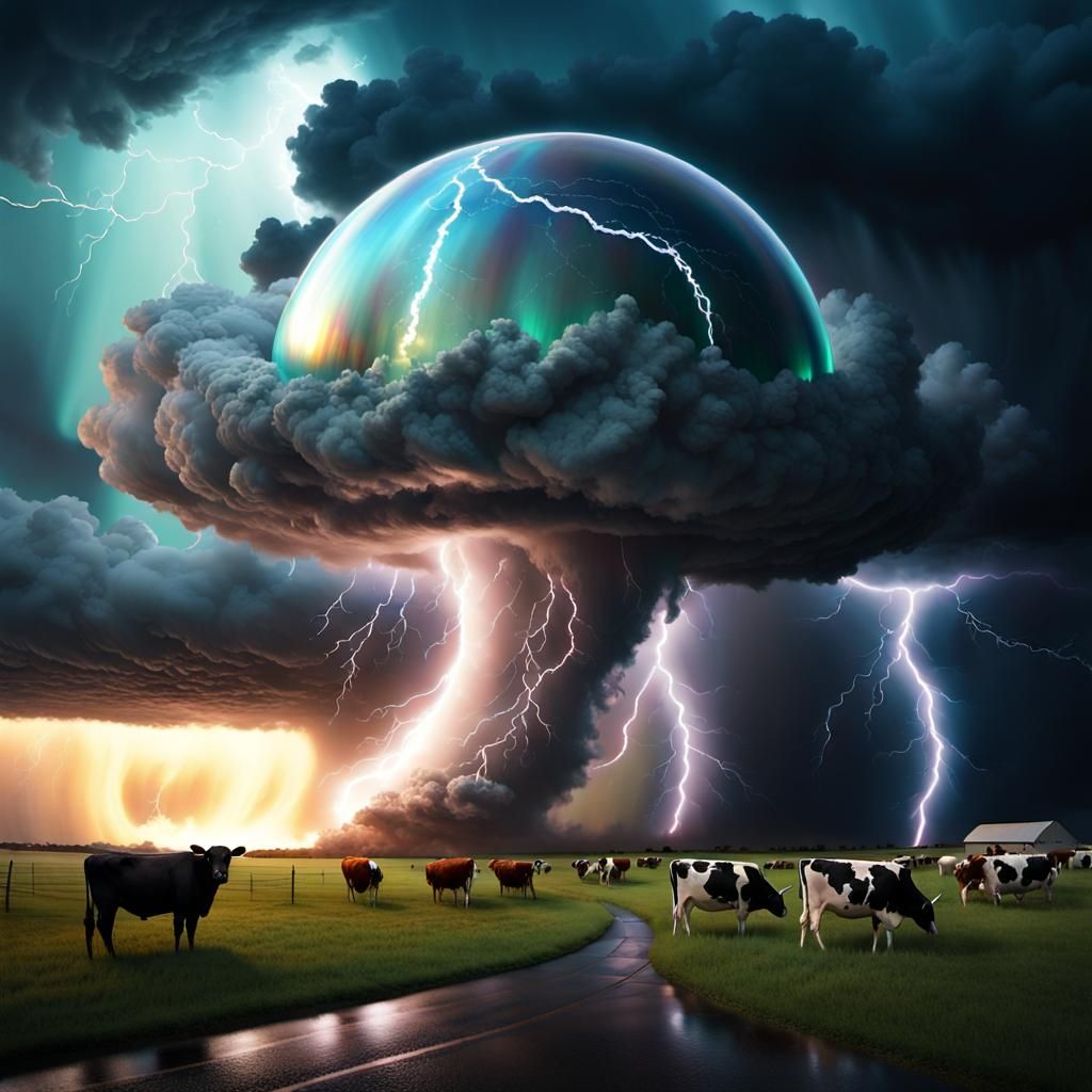 Luminous Orb Rests Atop Monstrous Tornado