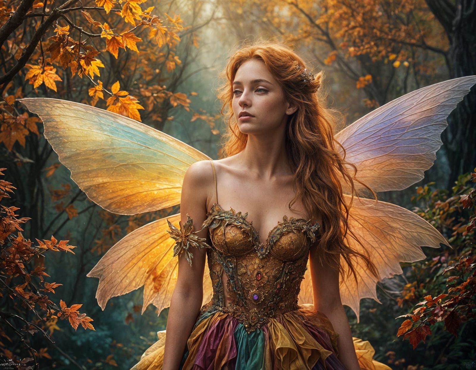 Fairies in Autumn: Impasto Textured Digital Oil Painting