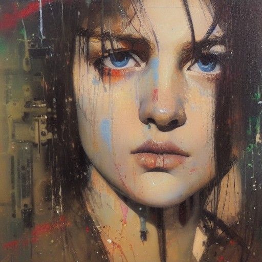 Sad Eyes Portrait in Oil with Surreal Elements