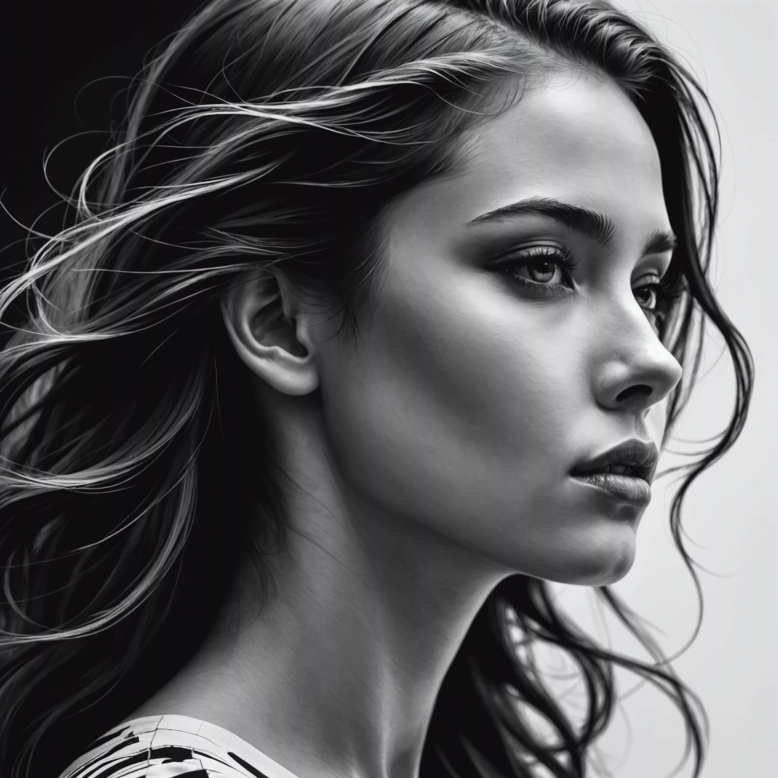 Monochrome Portrait of a Woman in Abstract Style