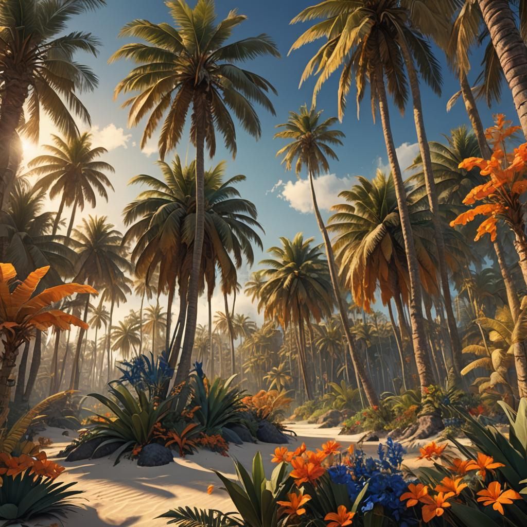Desert Island Palms in Fantasy Art Style