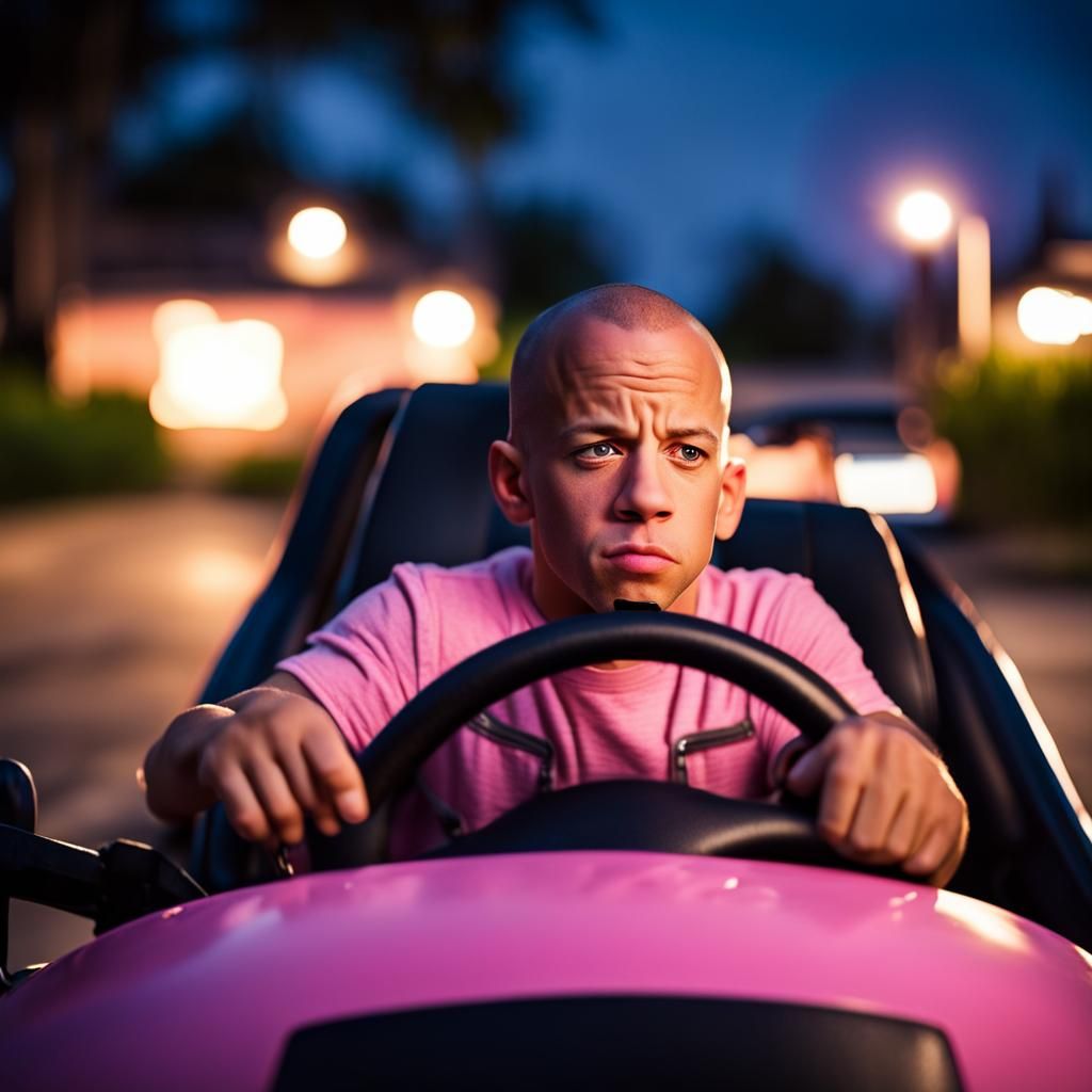 Vin Diesel Drives a Pink Toy Car