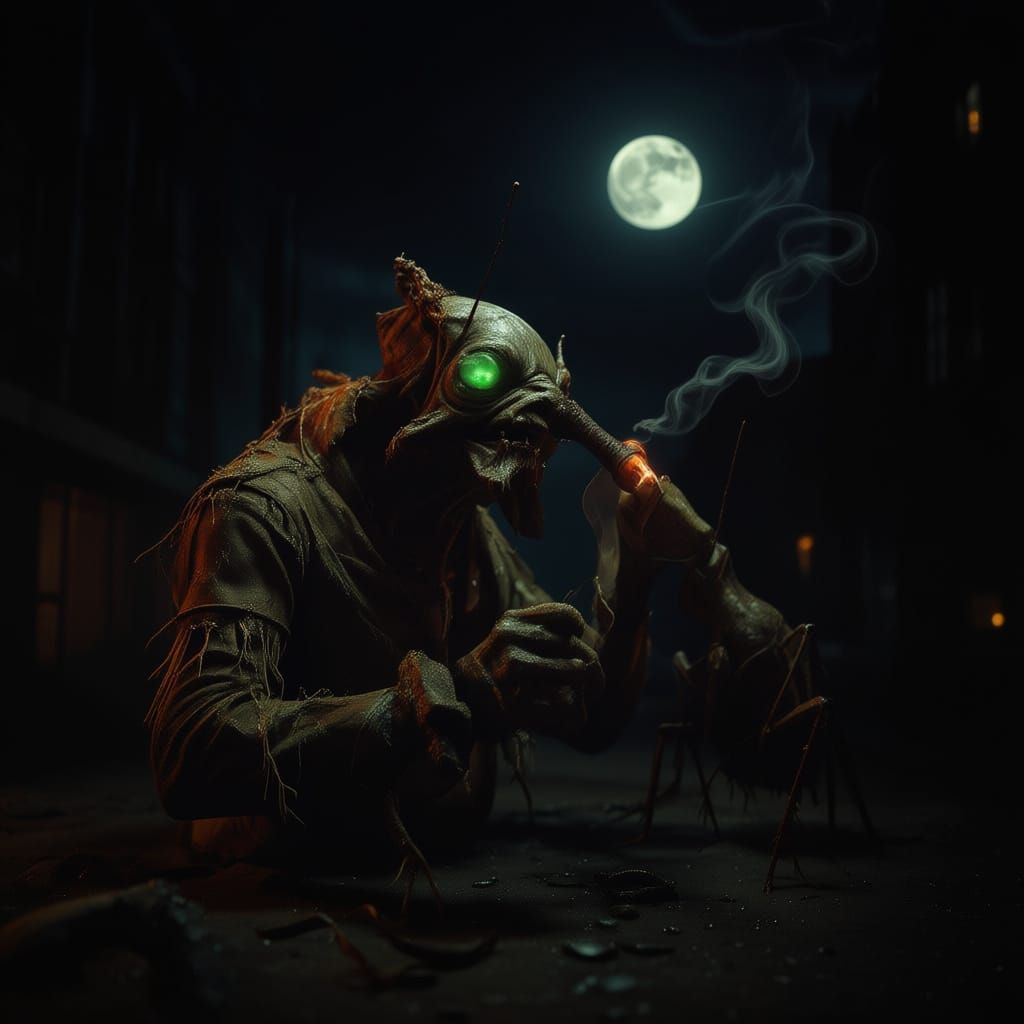 Terrifying Bandaged Zombie Smokes Cigarette in Urban Night