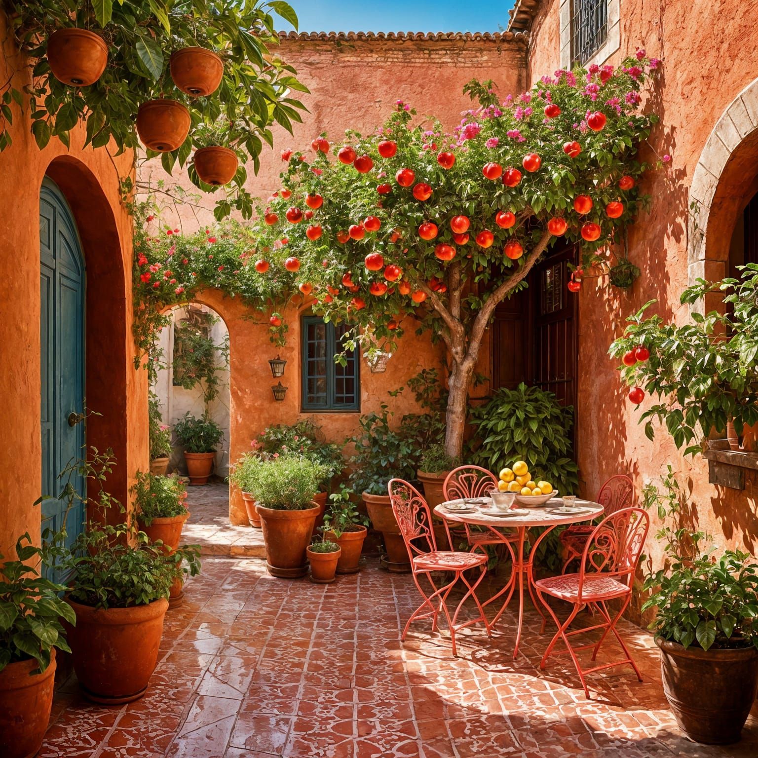 Italian Courtyard Garden with Red Accents