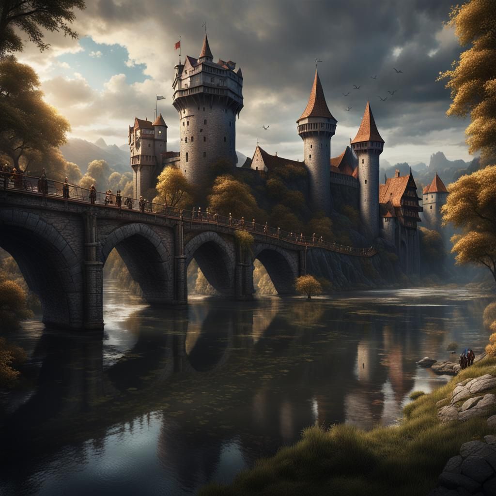 Dark Fantasy German Medieval City on River