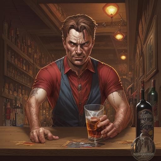 Alcoholic Devil in Comic Book Art Style
