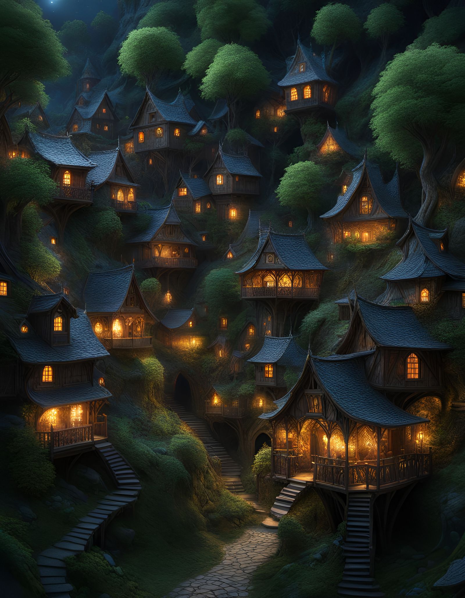 Arcane Spiderweb Village Optical Illusion