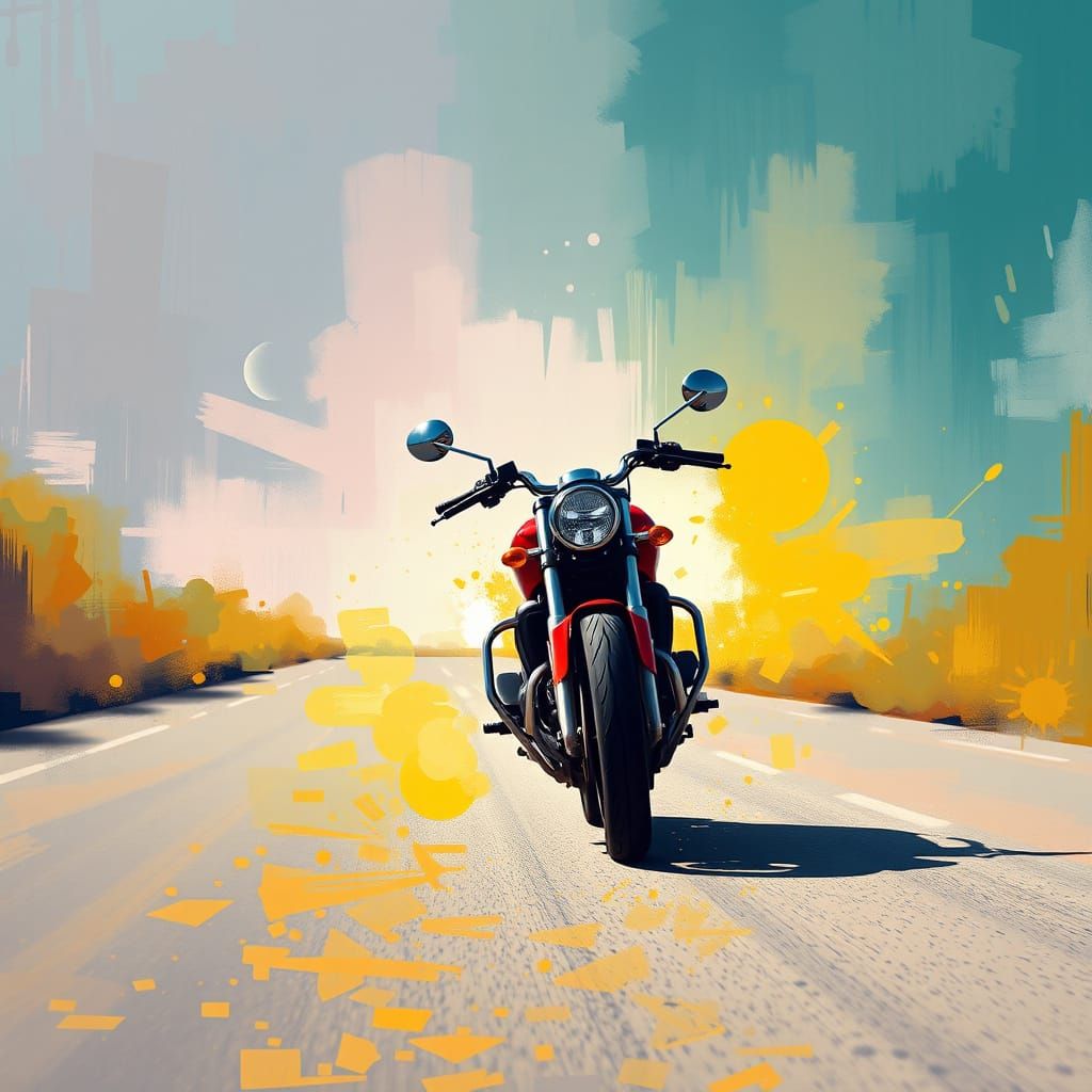 Abstract Motorbike on the Road: Detailed Art