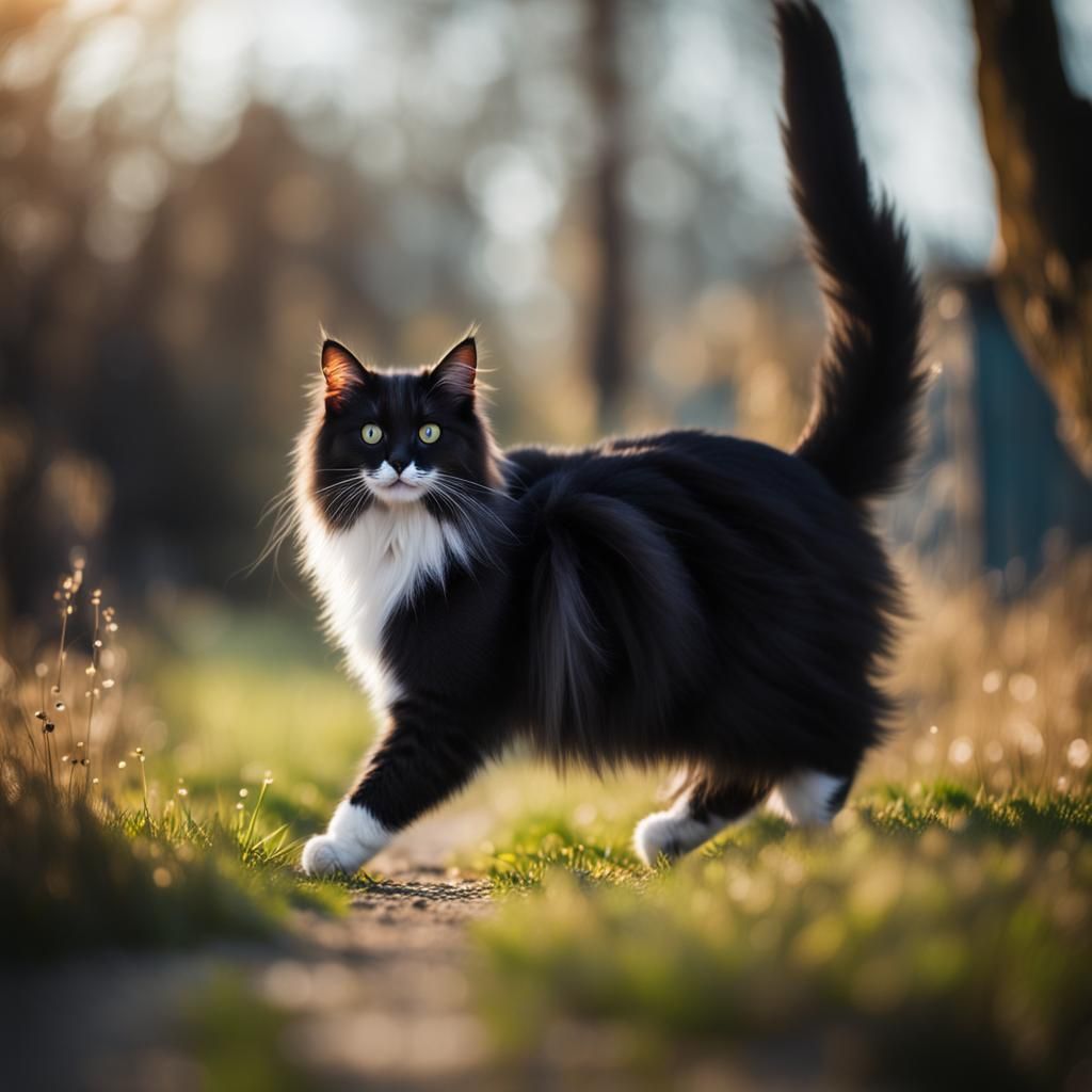 Cat with Fluffy Black Tail: Professional Photography
