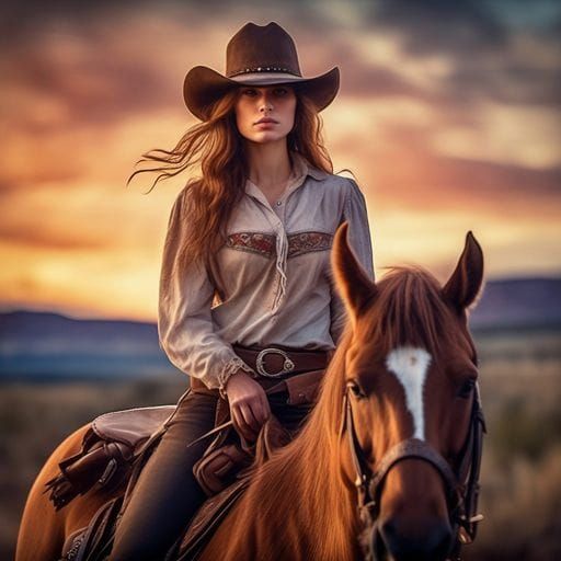 Cowgirl Rides Through Wild West Landscape