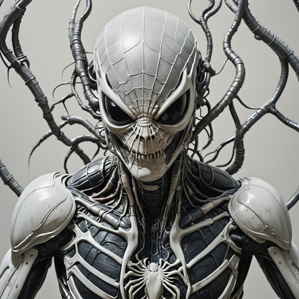 Surreal Spiderman Xenomorph Portrait in White Laboratory