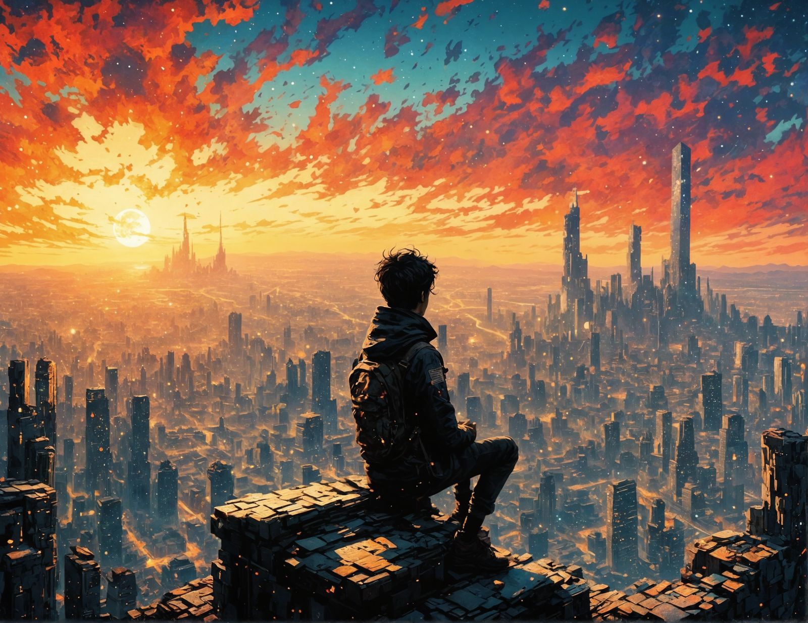 Anime Figure Watches Metropolis Sunrise in Cel-Shaded Style