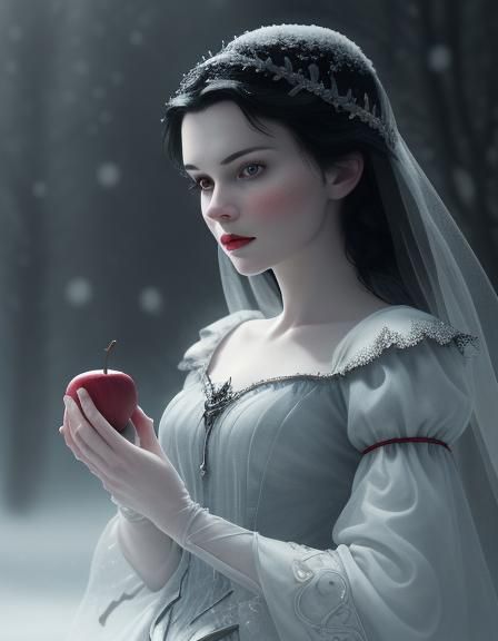 Snow White with Glass Apple in Dark Disney Style