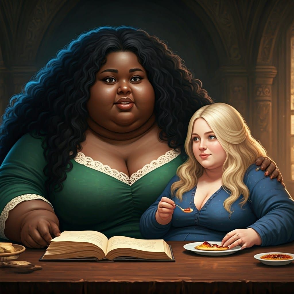 Fat and Happy Couple in a Fantastical Study