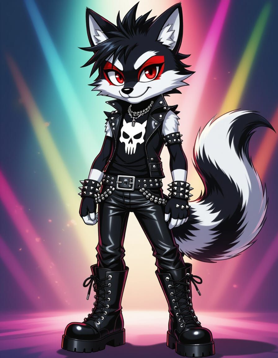 Emo Skunk Boy in Leather Pants and Platform Boots