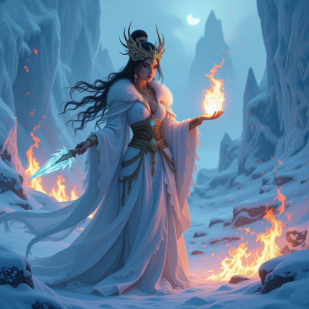 Goddess of Ice and Fire in Ethereal Style