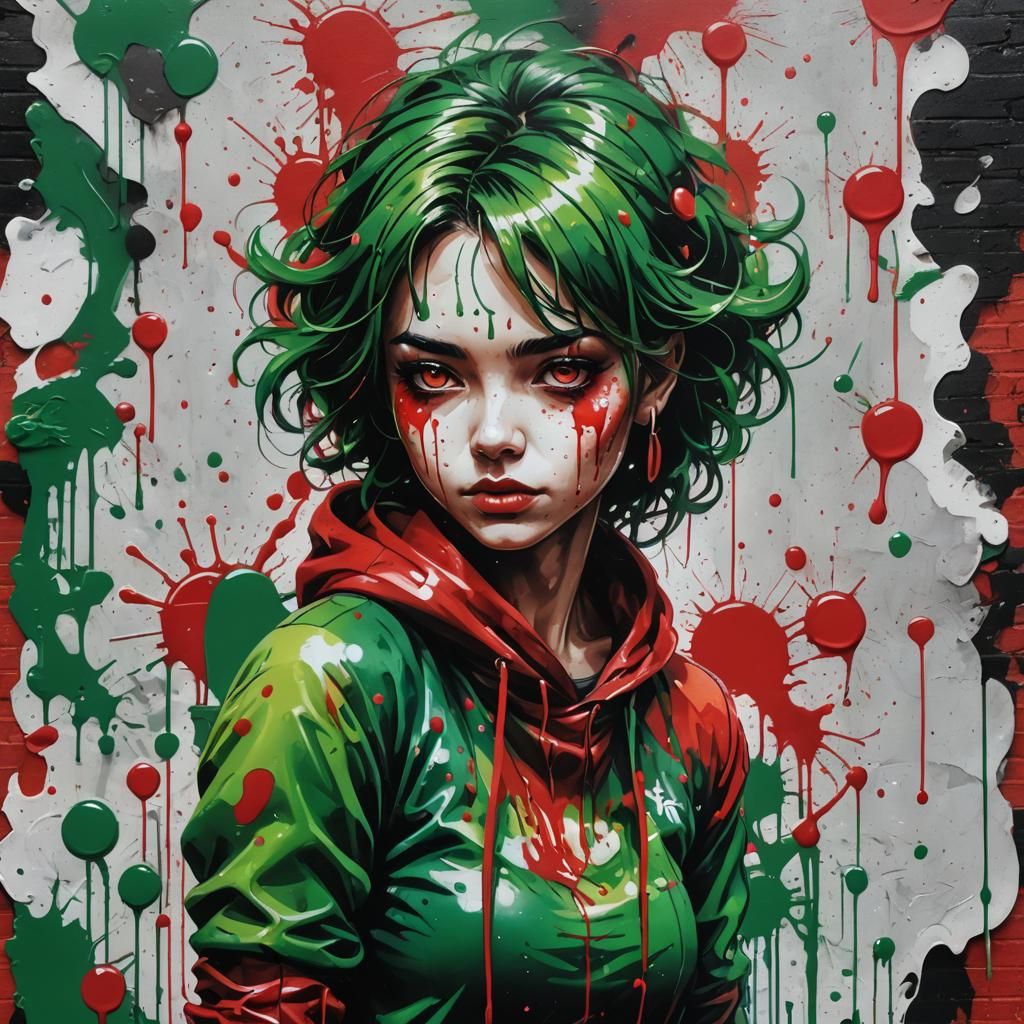 Colorful Female Sprite in Graffiti Street Art Style