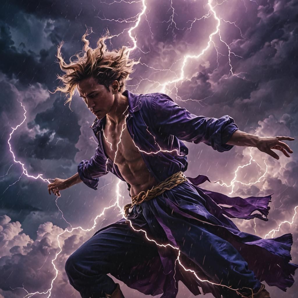 Person of Lightning Dances in Stormy Clouds