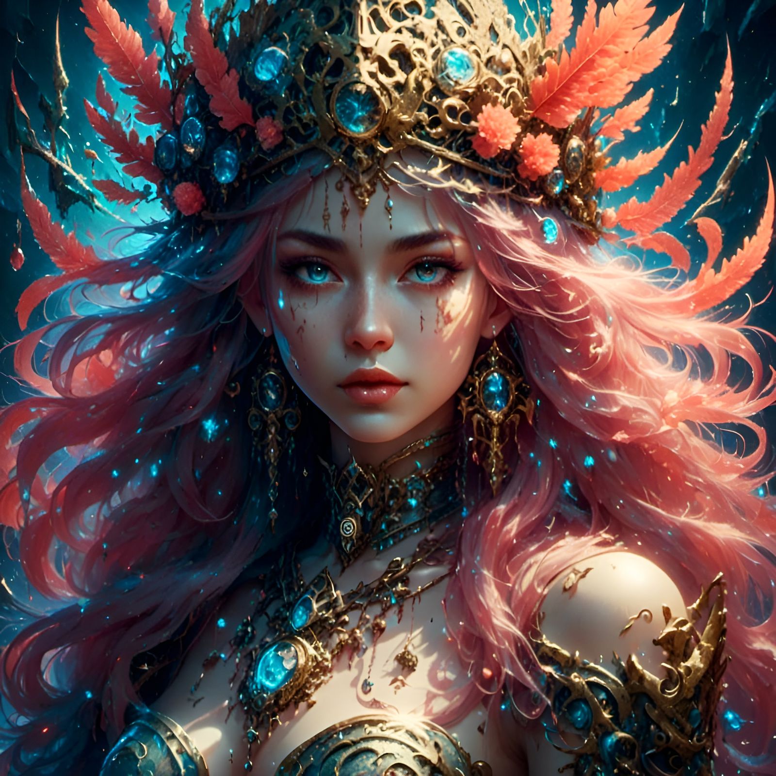 Pirate Priestess Portrait with Glowing Coral Runes