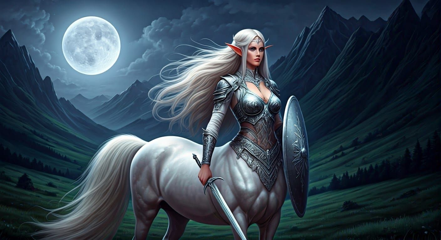 Elven Centaur Warrior in Moonlight