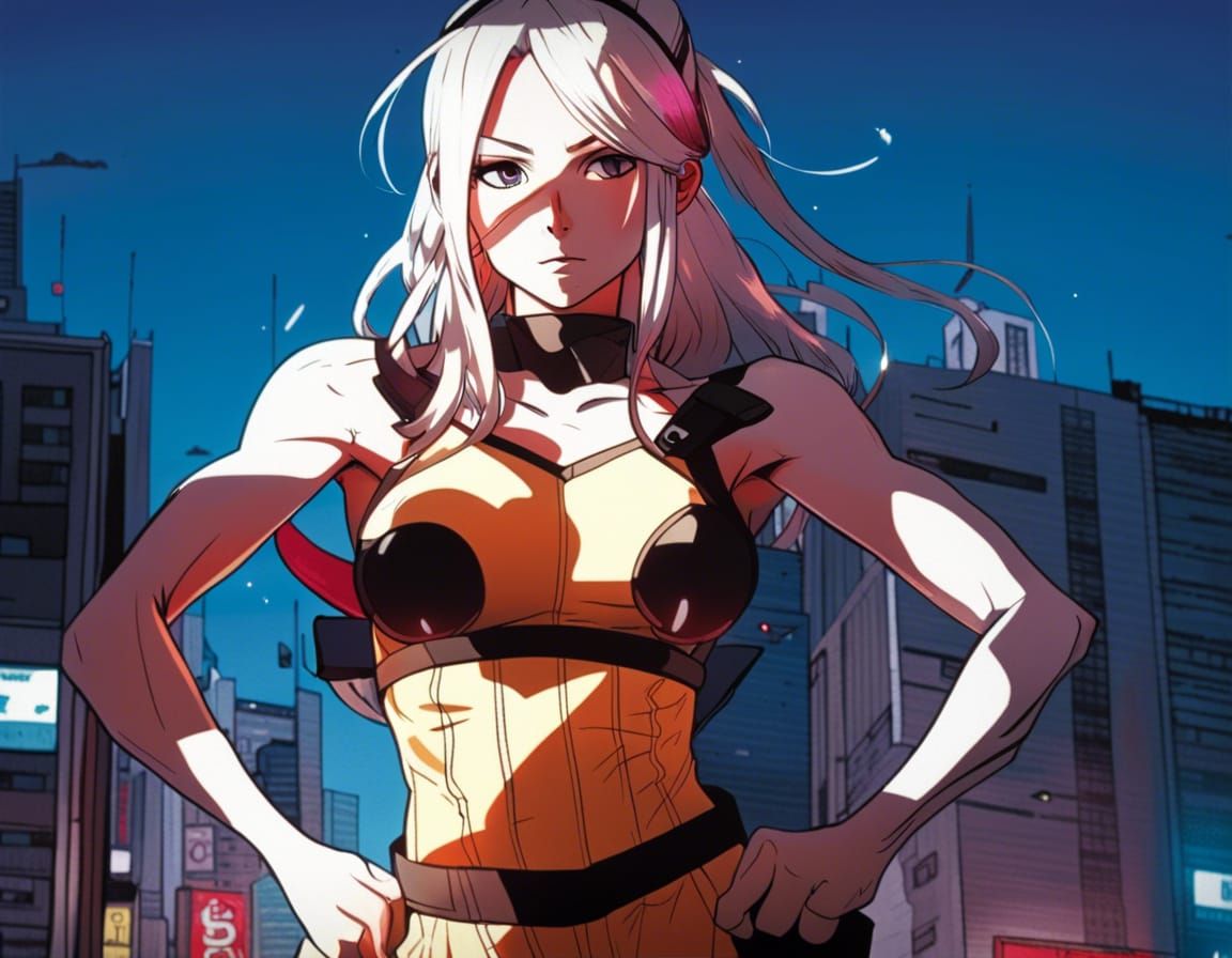 Anime Muscle Woman in Surreal Sci-Fi Style