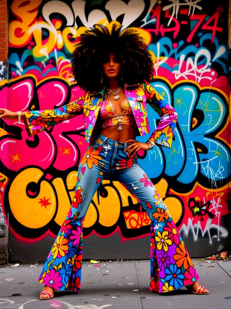 1970s Disco Woman in Urban Graffiti Art