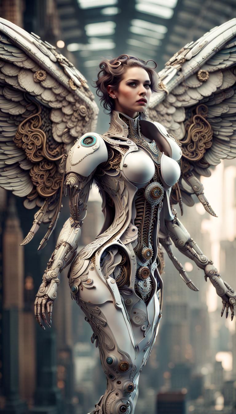 beautiful Porcelain WINGED CURVY CURVY ANDROID cyberpunk OUTSTRETCHED mechanical wings!!!! Beautiful passion...