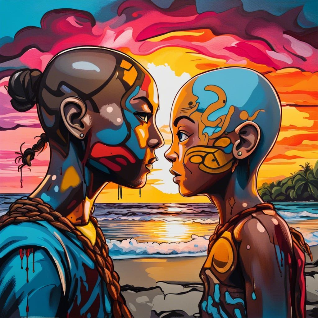 Katara and Aang: Graffiti Art Sunset in Fiji