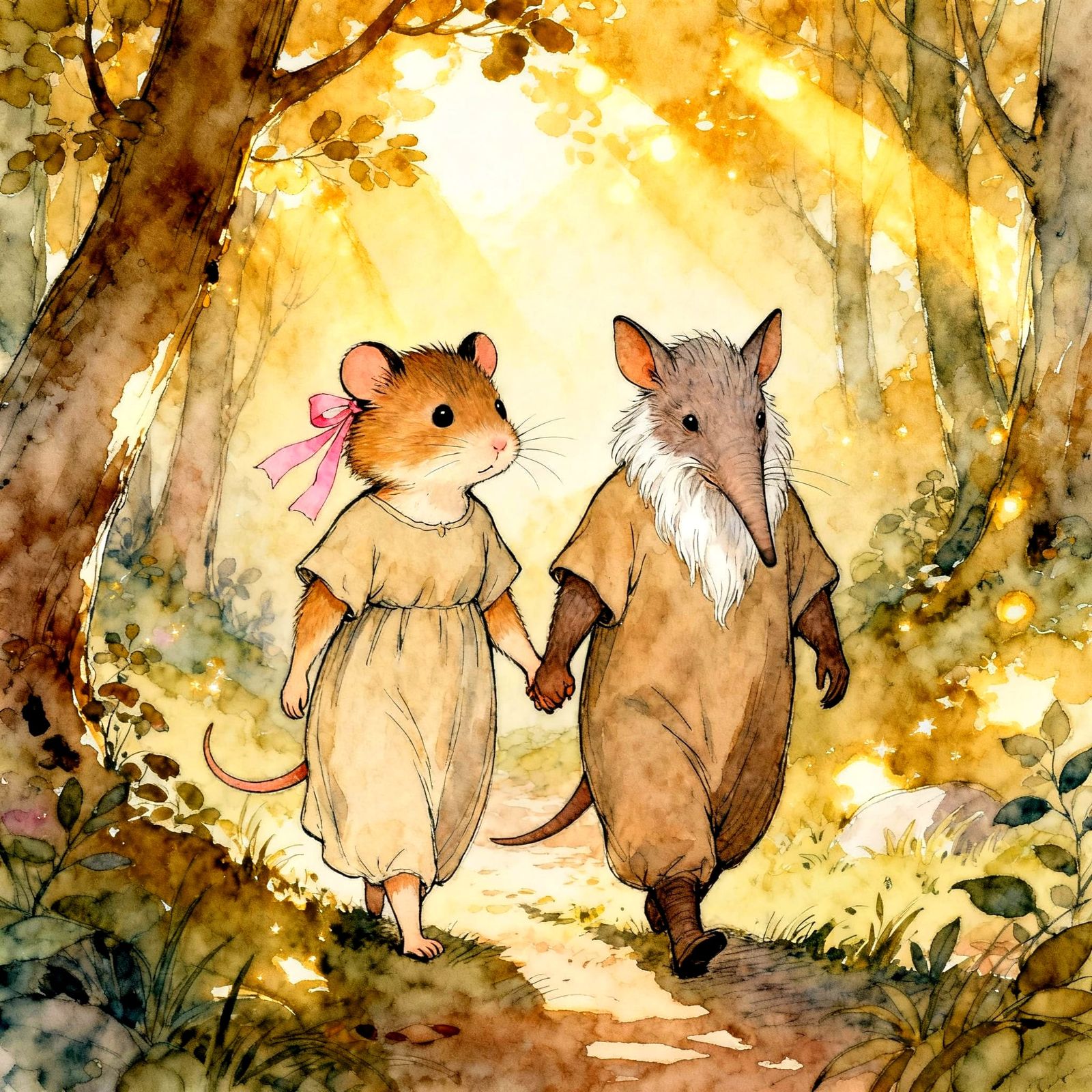 Whimsical Hamster and Aardvark Line Drawing