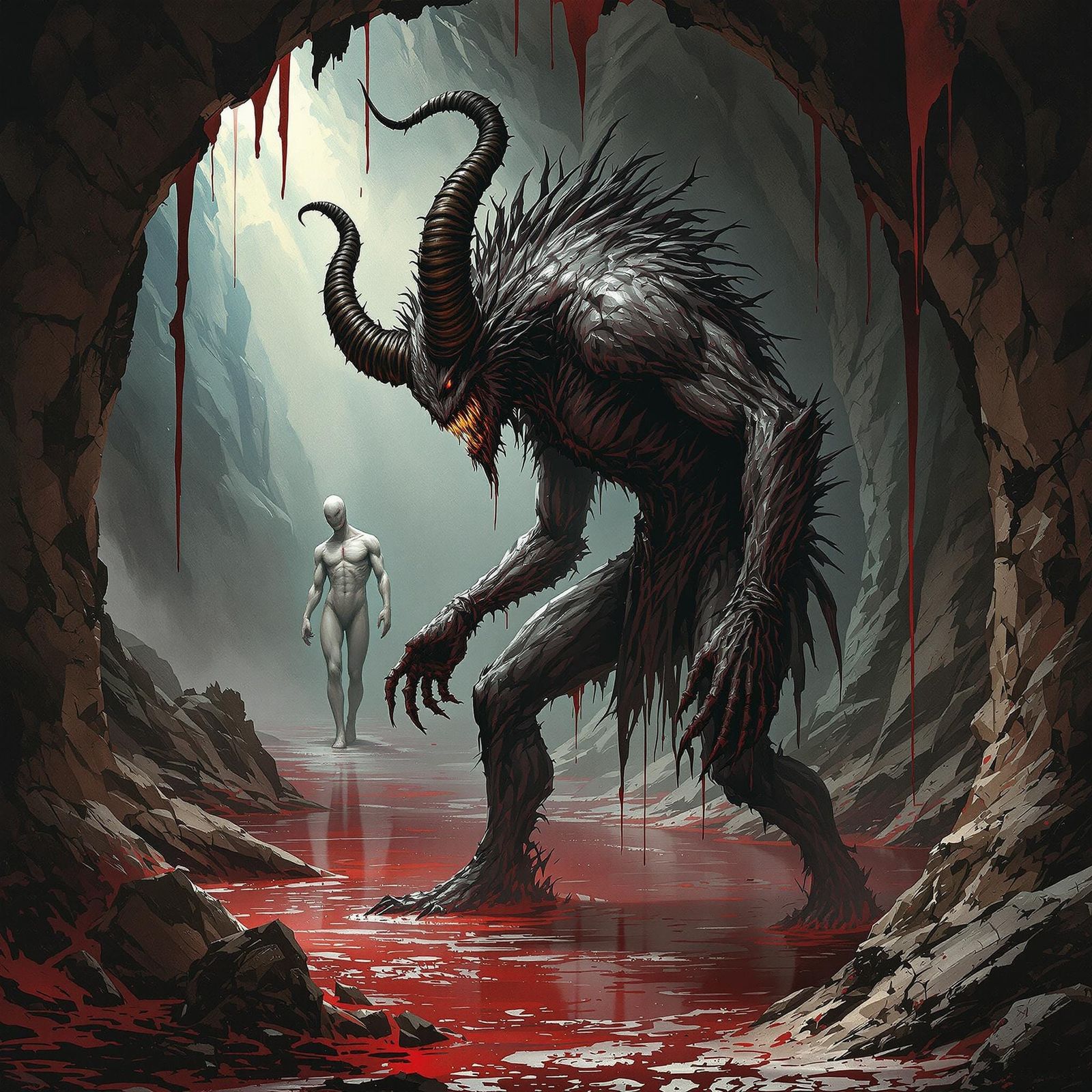 Dark Fantasy Masterpiece: Demon Walks Through Bloody Dungeon