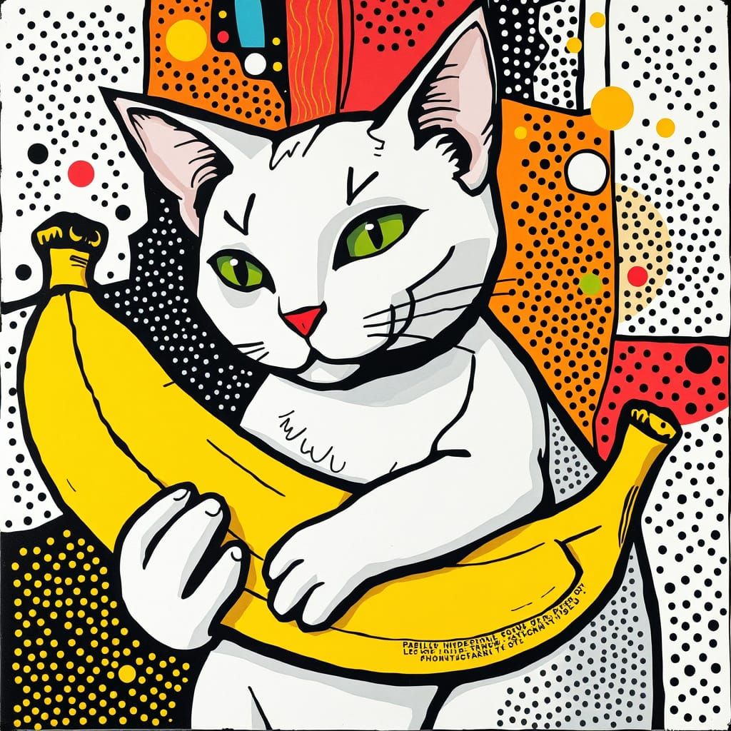 Vibrant White Cat in Pop Art Style