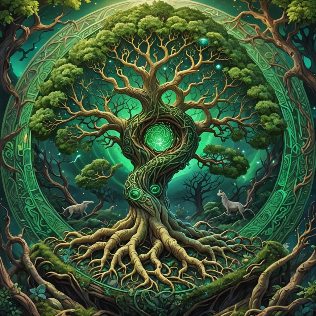 Yggdrasil: The Tree of Life in Astral Illustration