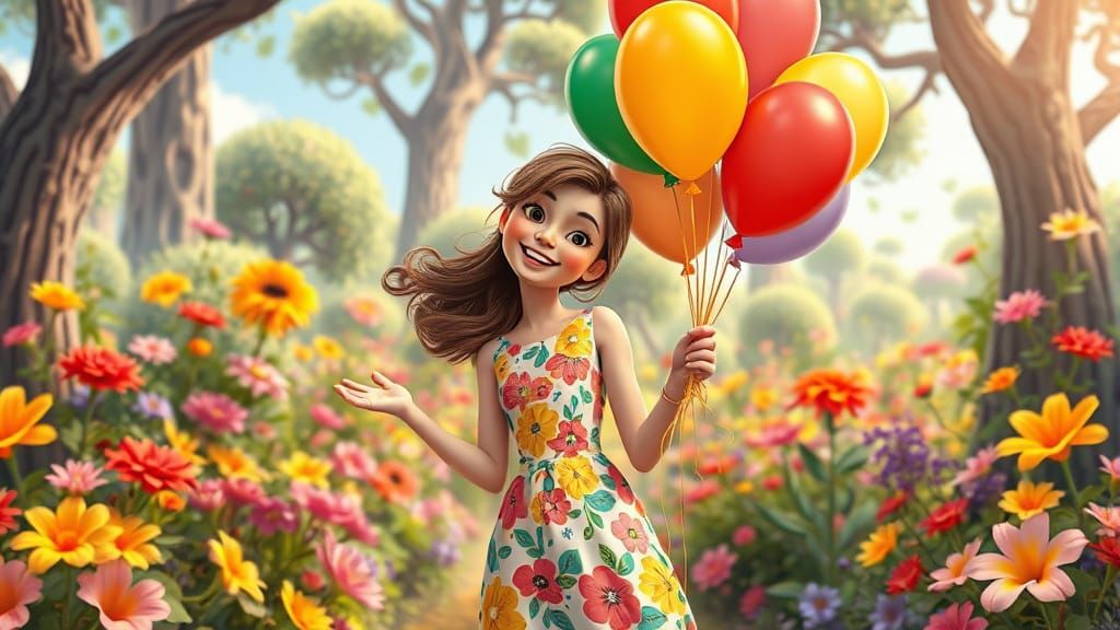 Whimsical Future Garden Goddess in Bright Floral Attire