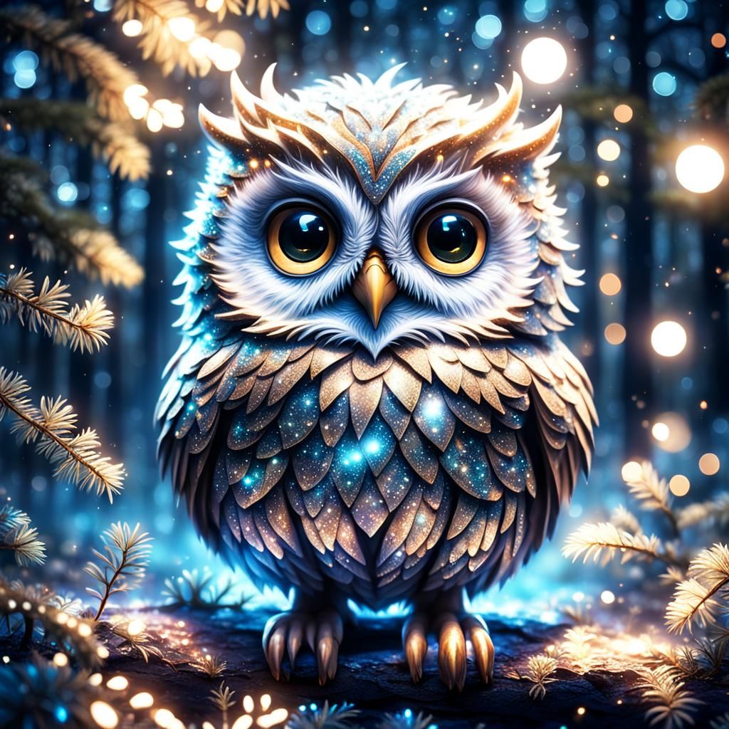 Adorable Baby Owl in Magical Forest