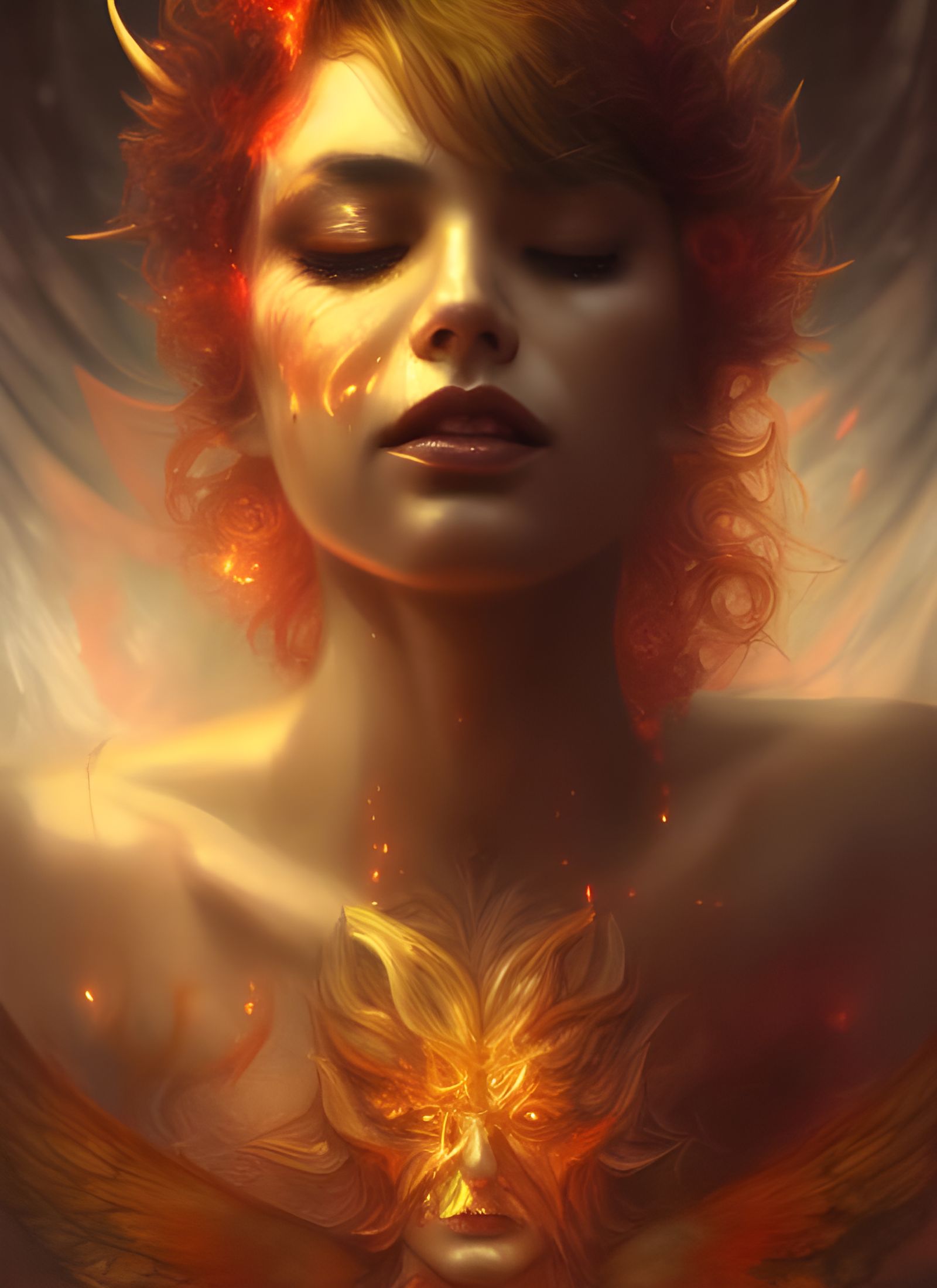 Lucifer Crying Golden Tears in Art Nouveau Style