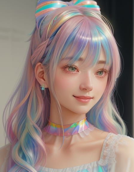 Kawaii Anime Portrait in Soft Rainbow Hues