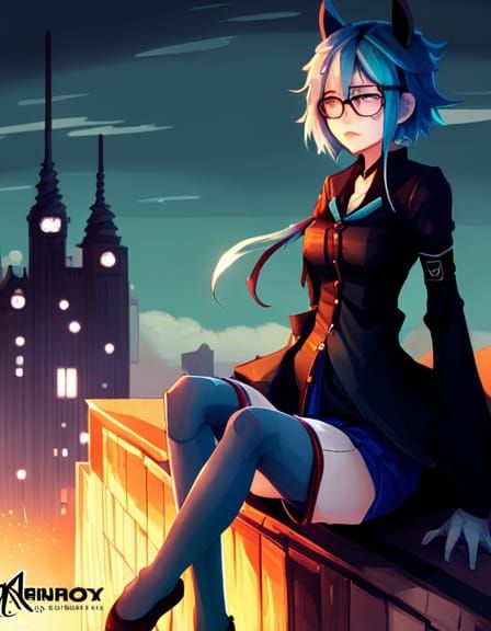 Gothic Anime Woman in Cityscape