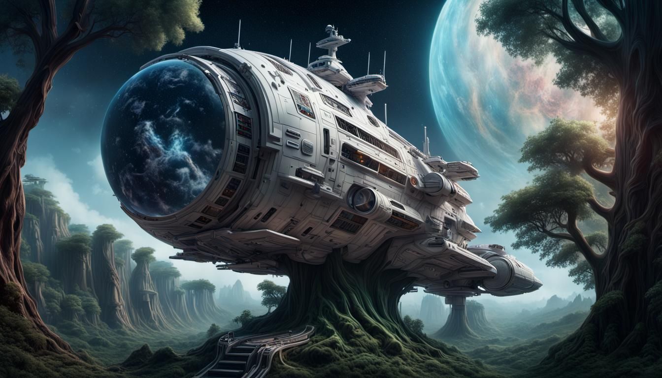 Cosmic Star Cruiser 'Arboreal' Digital Matte Painting