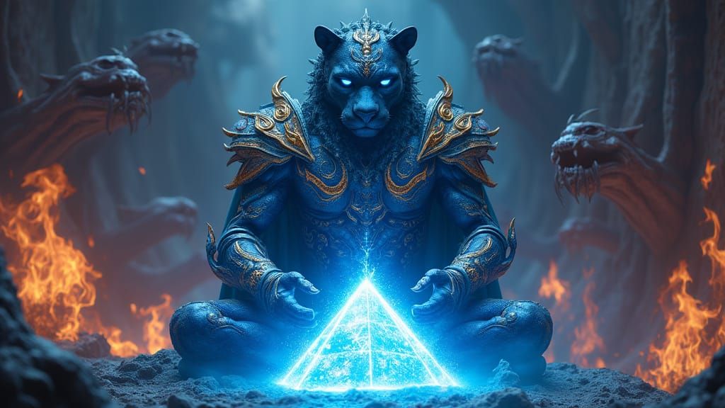 Mystic Blue Jaguar Warlock in Inverted Fantasy Realm