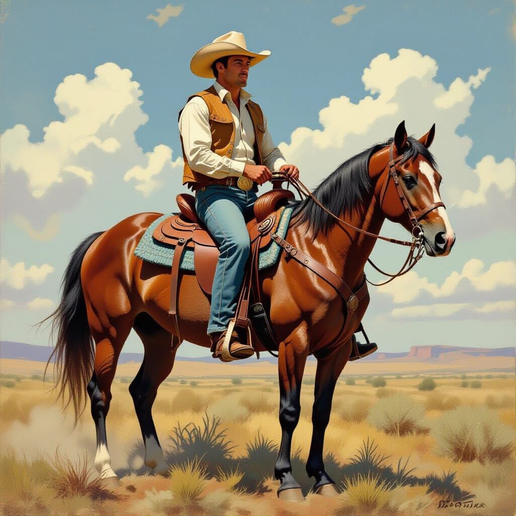 Cowboy on Horseback in the Style of Remington