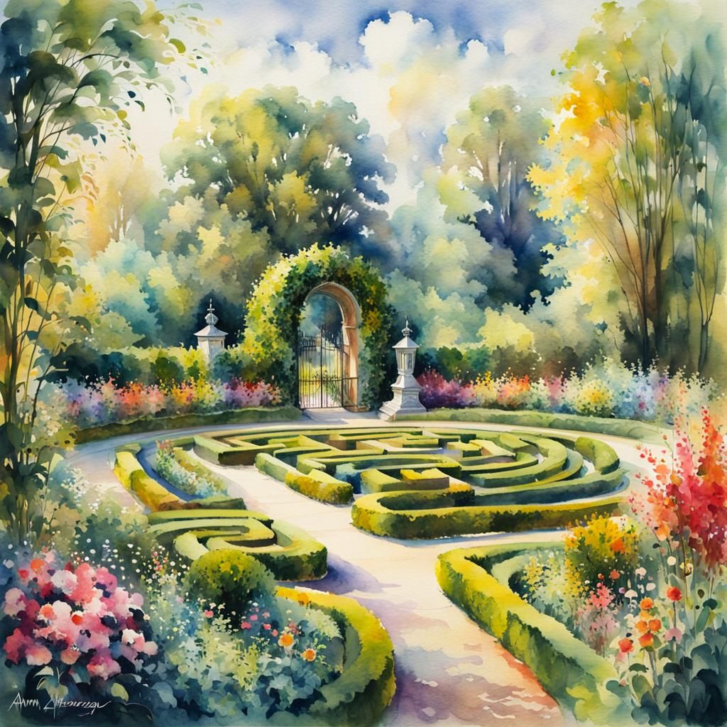 Fantasy Park with Maze in Watercolour Style