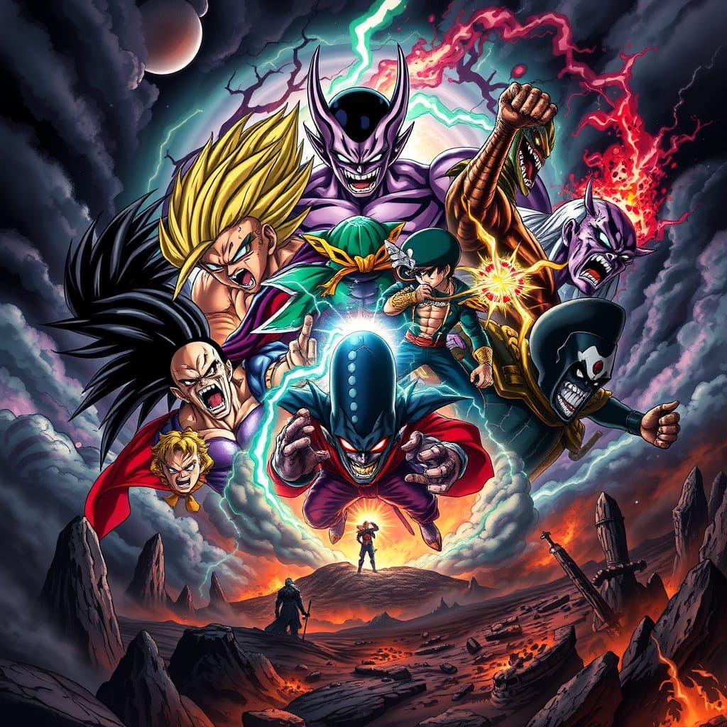 Epic Convergence of DBZ and One Piece Villains in Dark, Stor...