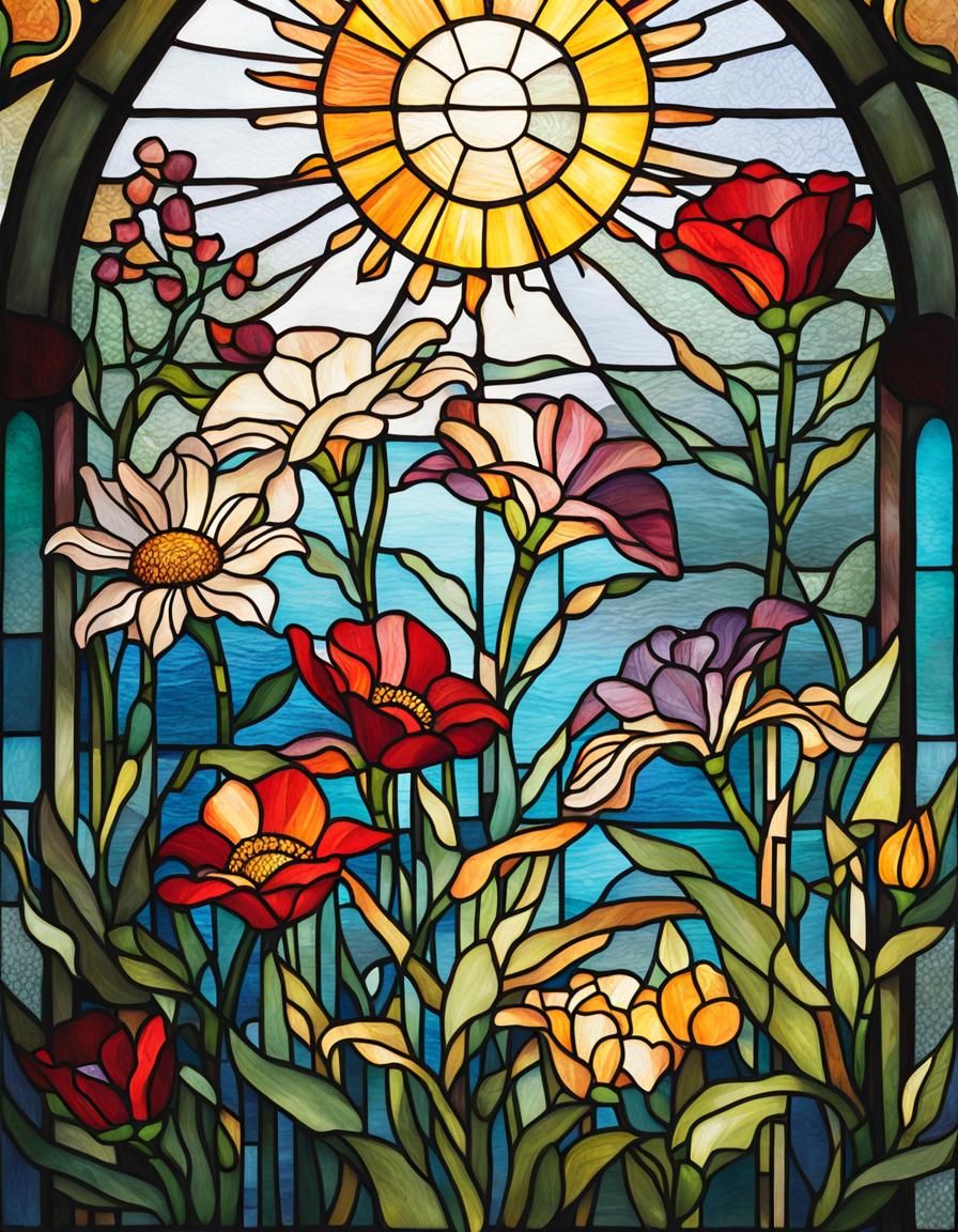 Stained Glass Flowers Bathed in Sunlight