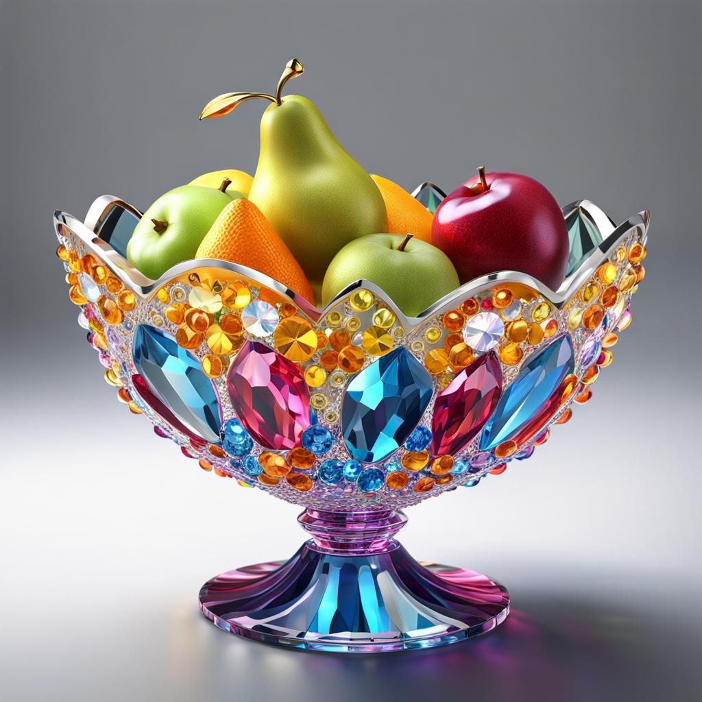 Colorful Crystal Fruit Bowl in Art Nouveau Style