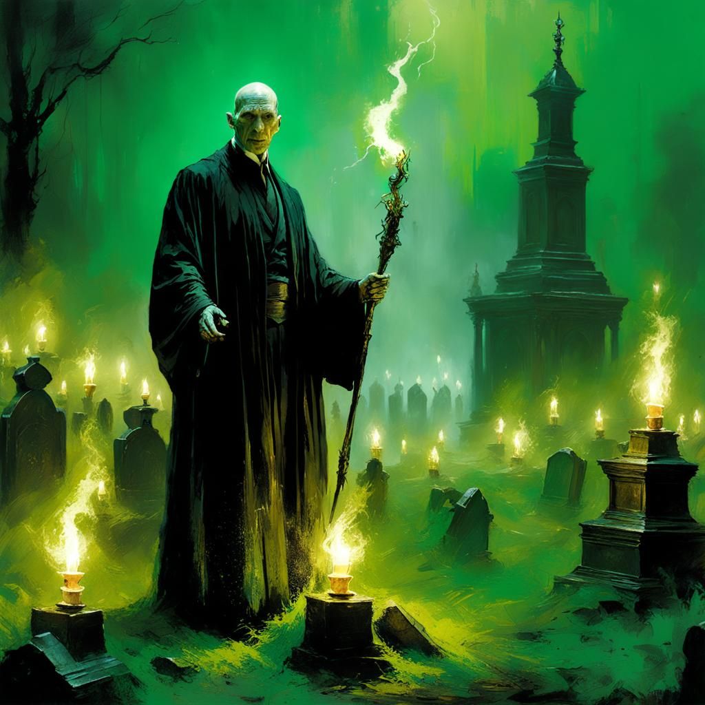 Voldemort Casting Spell in Graveyard, Matte Painting
