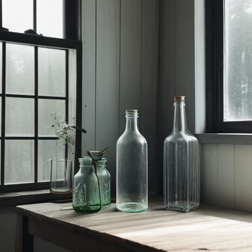 Still Life with Glass Bottle in Rustic Setting